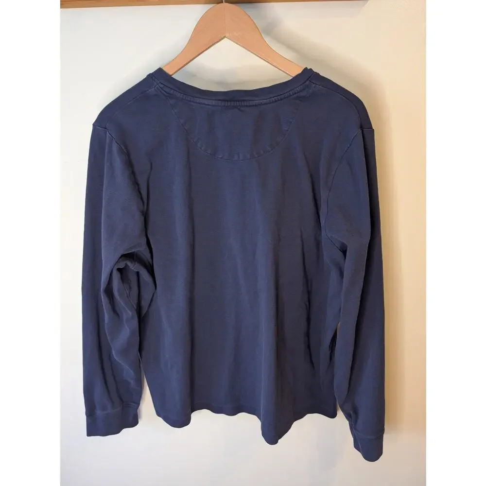 L.L.Bean Womens Navy Blue Flannel Lined Henley Sleep Shirt Pajama Top 2X